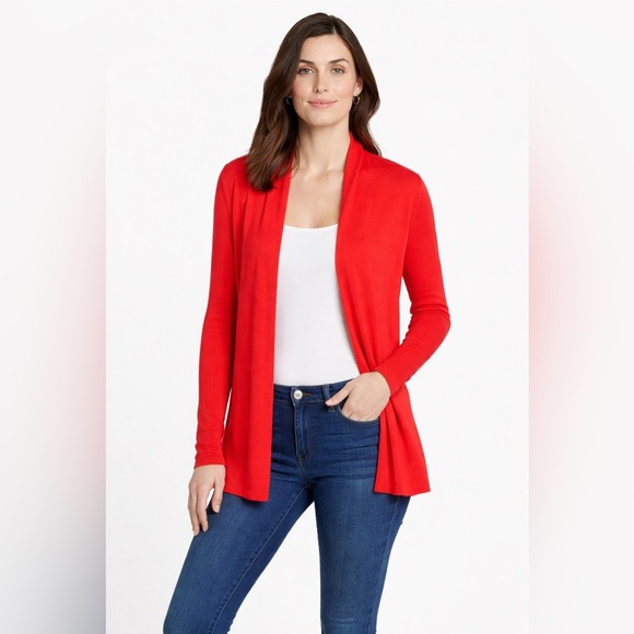 J. McLaughlin Sweaters - J. McLaughlin Halsey Open-Front Cotton Cardigan | Tomato Red | Size XS